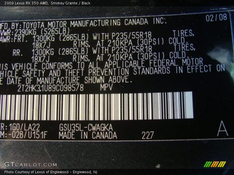 Smokey Granite / Black 2009 Lexus RX 350 AWD