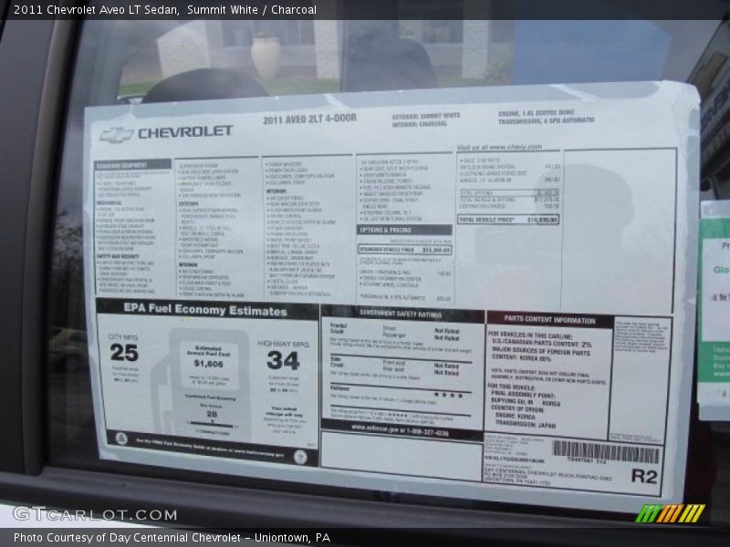  2011 Aveo LT Sedan Window Sticker