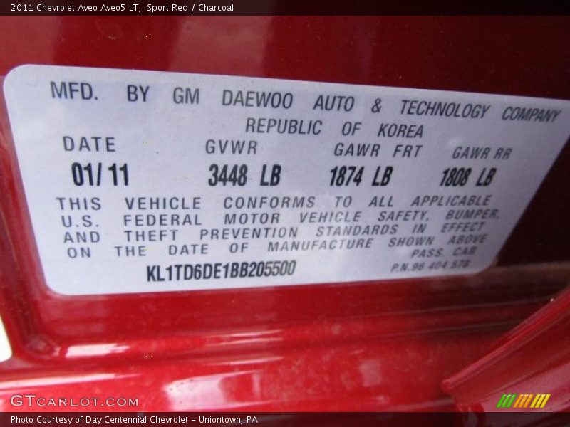 Sport Red / Charcoal 2011 Chevrolet Aveo Aveo5 LT