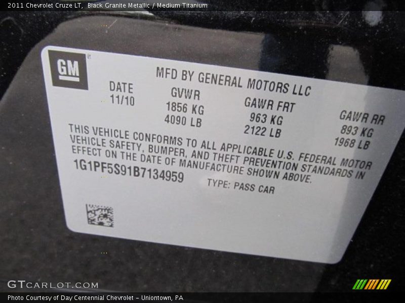Black Granite Metallic / Medium Titanium 2011 Chevrolet Cruze LT