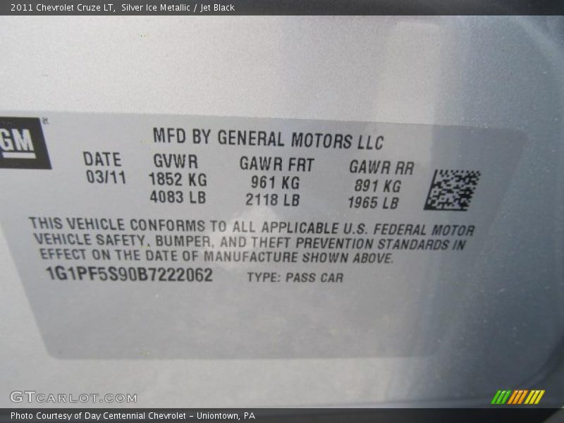 Silver Ice Metallic / Jet Black 2011 Chevrolet Cruze LT