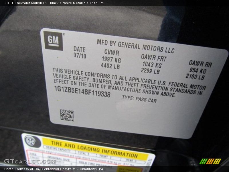 Black Granite Metallic / Titanium 2011 Chevrolet Malibu LS