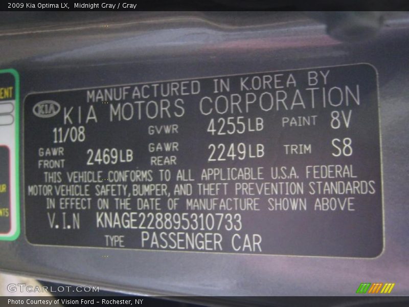 Midnight Gray / Gray 2009 Kia Optima LX