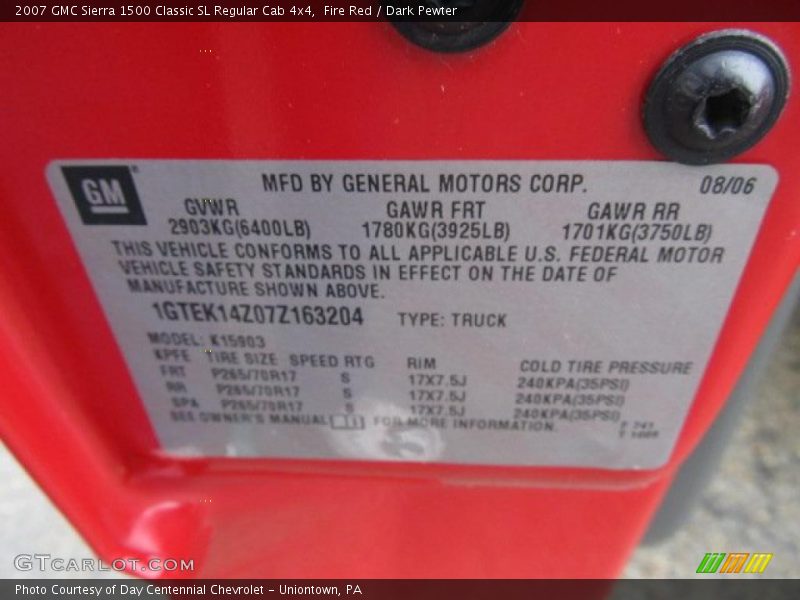 Fire Red / Dark Pewter 2007 GMC Sierra 1500 Classic SL Regular Cab 4x4