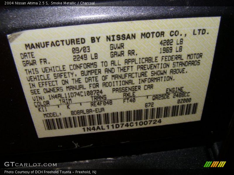 Smoke Metallic / Charcoal 2004 Nissan Altima 2.5 S