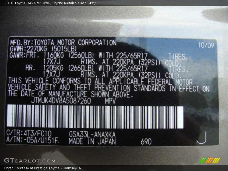 2010 RAV4 V6 4WD Pyrite Metallic Color Code 4T3