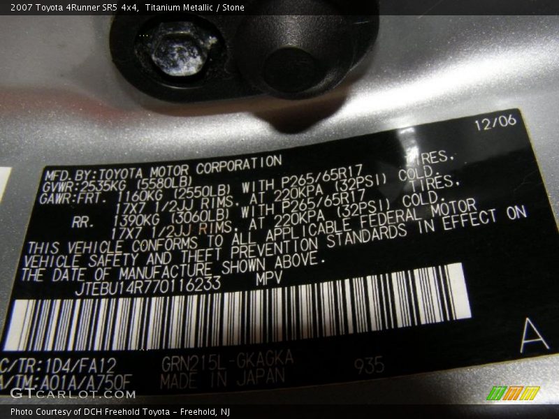 Titanium Metallic / Stone 2007 Toyota 4Runner SR5 4x4
