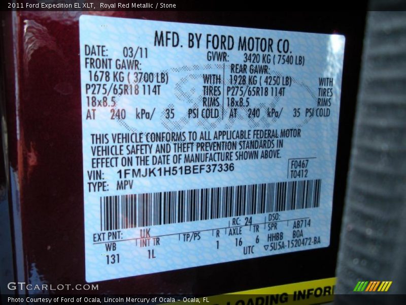 2011 Expedition EL XLT Royal Red Metallic Color Code UK