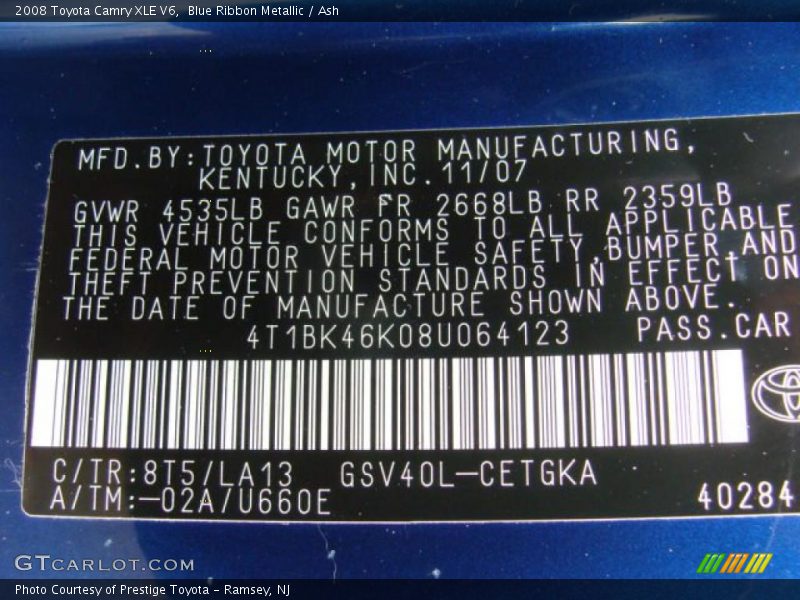 Blue Ribbon Metallic / Ash 2008 Toyota Camry XLE V6