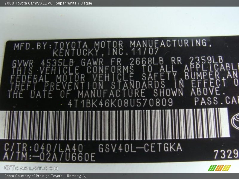 Super White / Bisque 2008 Toyota Camry XLE V6