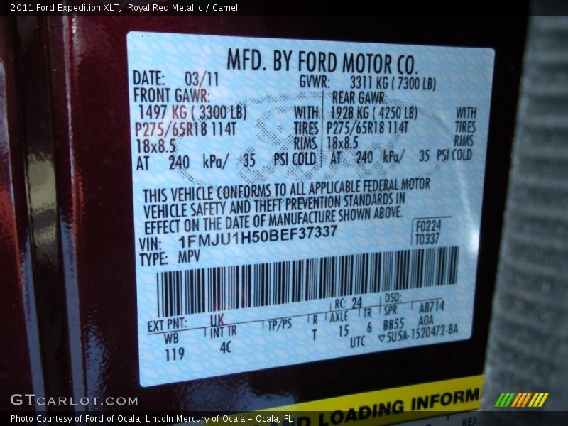 Royal Red Metallic / Camel 2011 Ford Expedition XLT