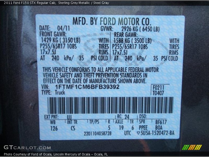 Sterling Grey Metallic / Steel Gray 2011 Ford F150 STX Regular Cab