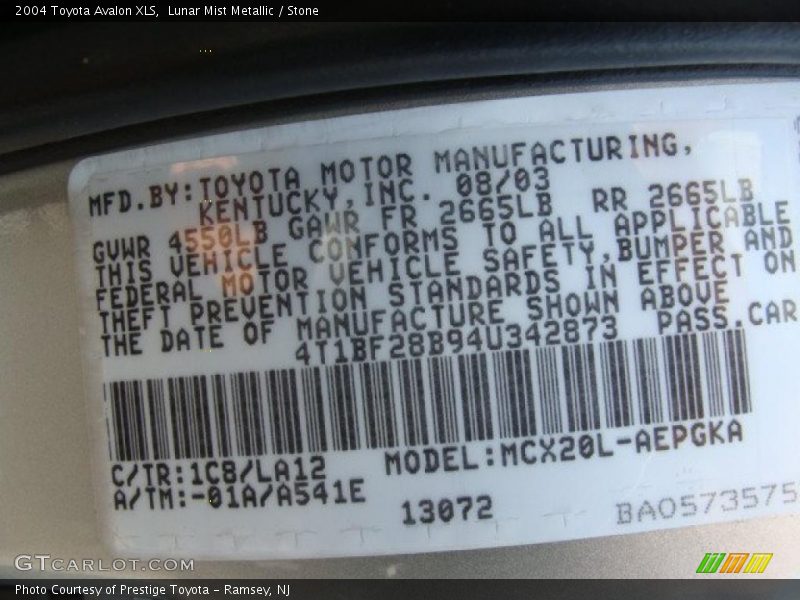 Lunar Mist Metallic / Stone 2004 Toyota Avalon XLS
