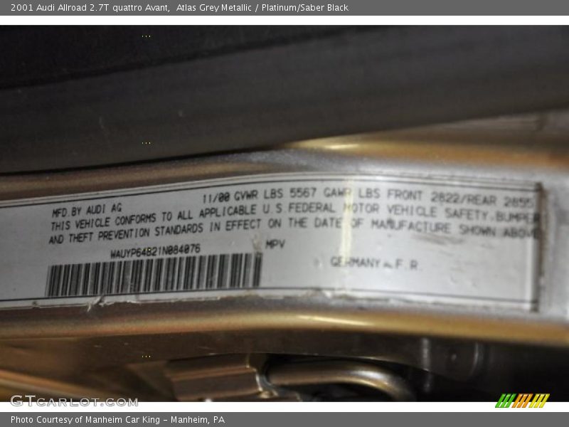 Atlas Grey Metallic / Platinum/Saber Black 2001 Audi Allroad 2.7T quattro Avant