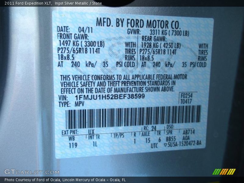 Ingot Silver Metallic / Stone 2011 Ford Expedition XLT