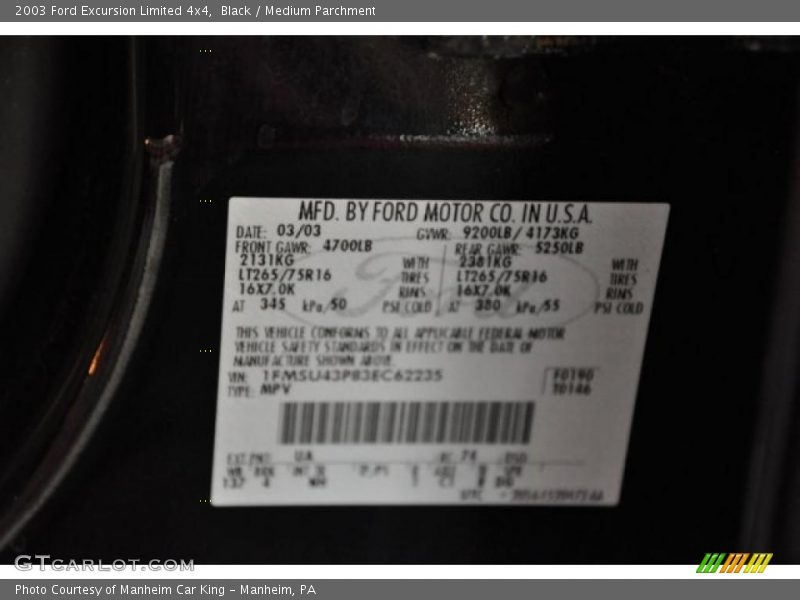 Black / Medium Parchment 2003 Ford Excursion Limited 4x4