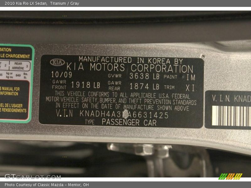 Titanium / Gray 2010 Kia Rio LX Sedan