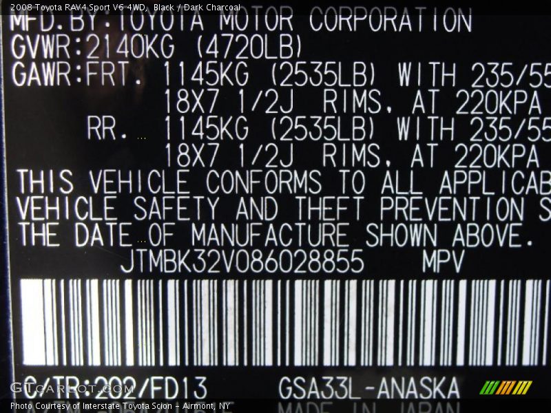 Black / Dark Charcoal 2008 Toyota RAV4 Sport V6 4WD