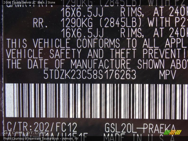 Black / Stone 2008 Toyota Sienna LE