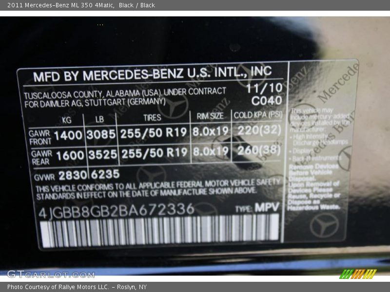 Black / Black 2011 Mercedes-Benz ML 350 4Matic