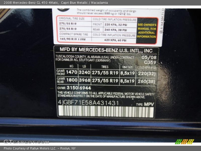 Capri Blue Metallic / Macadamia 2008 Mercedes-Benz GL 450 4Matic