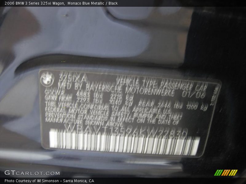 Monaco Blue Metallic / Black 2006 BMW 3 Series 325xi Wagon