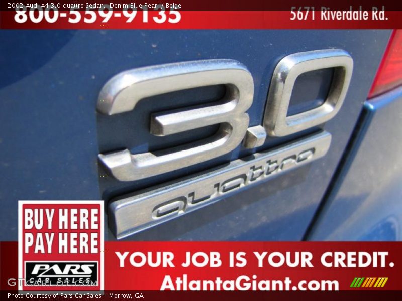 Denim Blue Pearl / Beige 2002 Audi A4 3.0 quattro Sedan