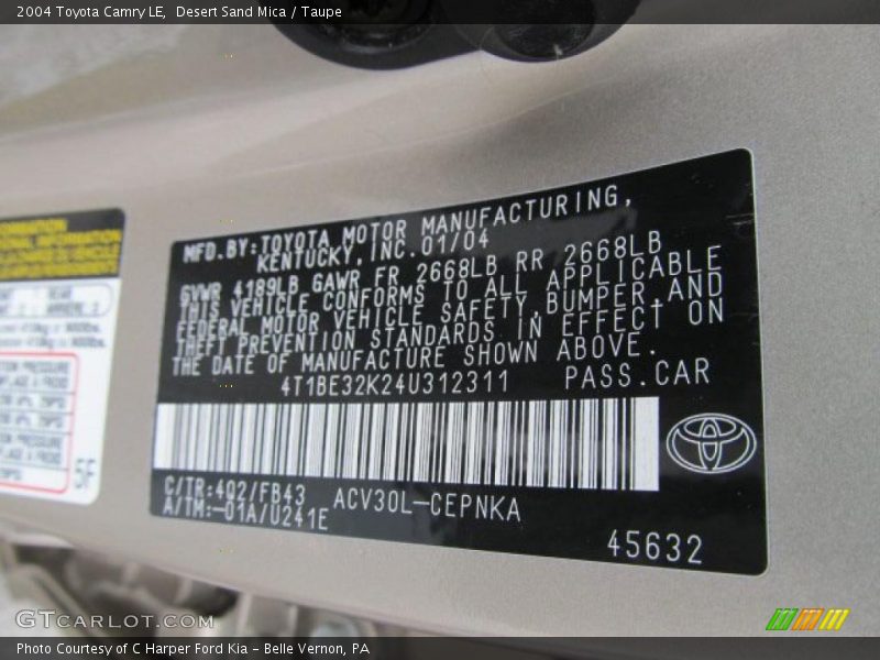 Desert Sand Mica / Taupe 2004 Toyota Camry LE
