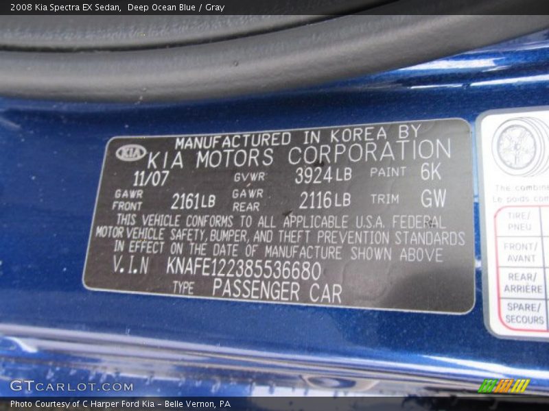 Deep Ocean Blue / Gray 2008 Kia Spectra EX Sedan