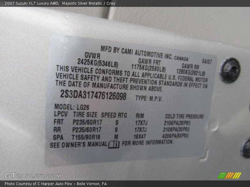 Majestic Silver Metallic / Grey 2007 Suzuki XL7 Luxury AWD