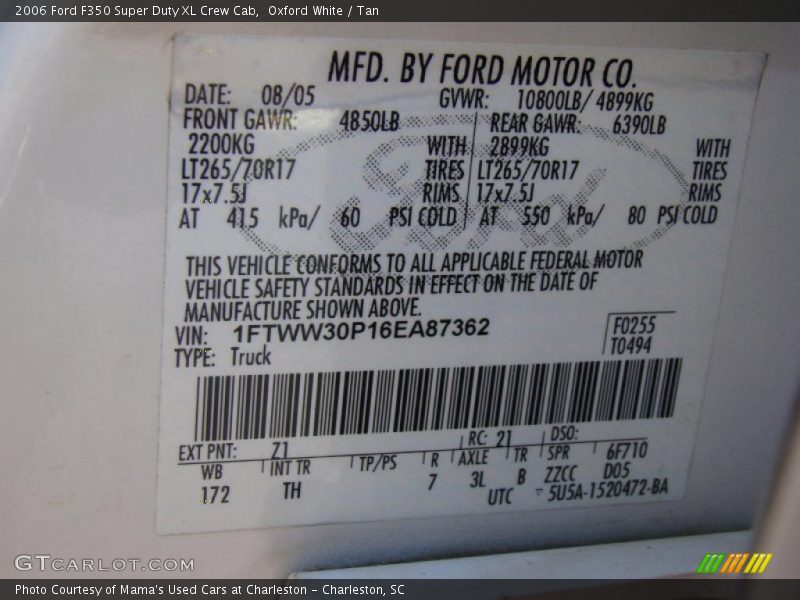 Oxford White / Tan 2006 Ford F350 Super Duty XL Crew Cab