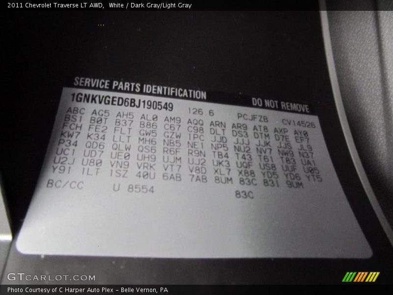 White / Dark Gray/Light Gray 2011 Chevrolet Traverse LT AWD