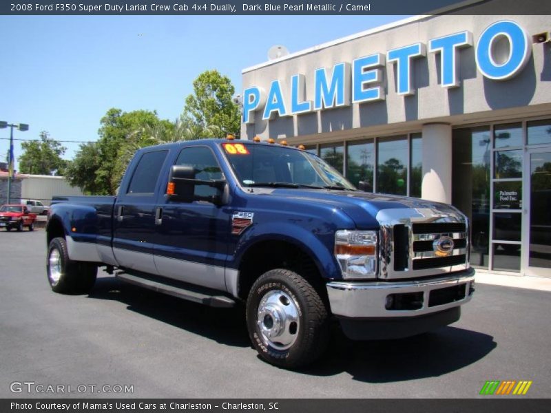 Dark Blue Pearl Metallic / Camel 2008 Ford F350 Super Duty Lariat Crew Cab 4x4 Dually