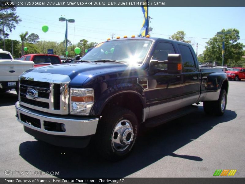 Dark Blue Pearl Metallic / Camel 2008 Ford F350 Super Duty Lariat Crew Cab 4x4 Dually