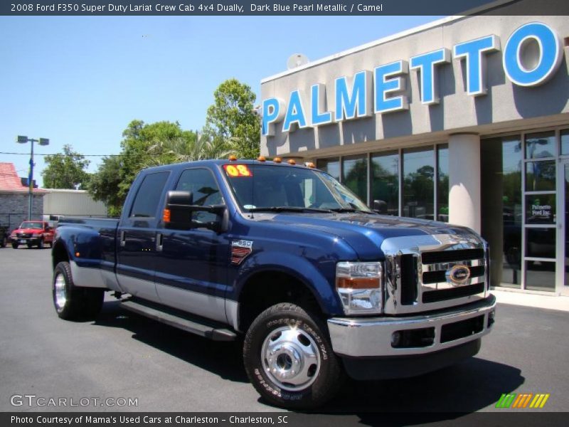 Dark Blue Pearl Metallic / Camel 2008 Ford F350 Super Duty Lariat Crew Cab 4x4 Dually