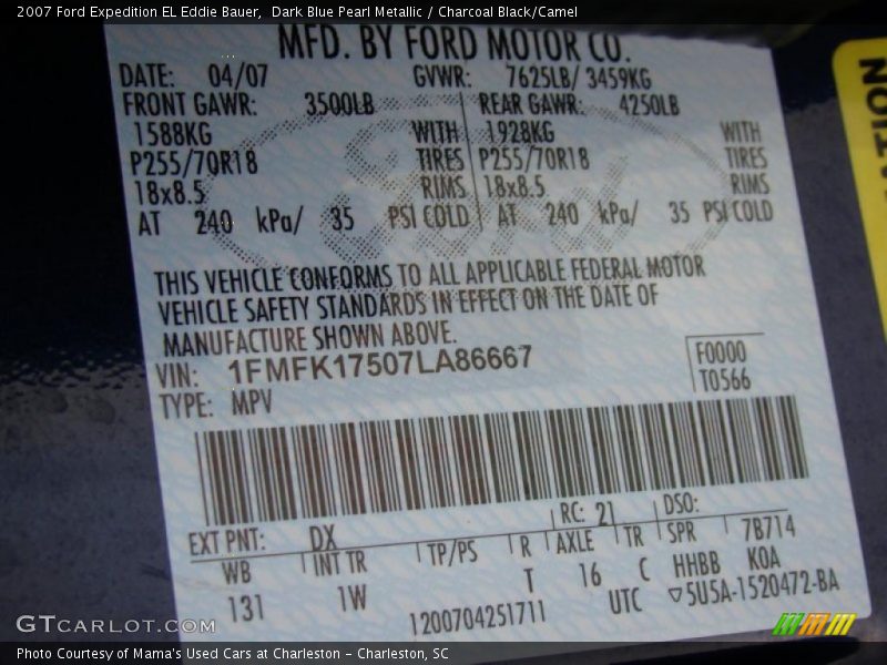 Dark Blue Pearl Metallic / Charcoal Black/Camel 2007 Ford Expedition EL Eddie Bauer