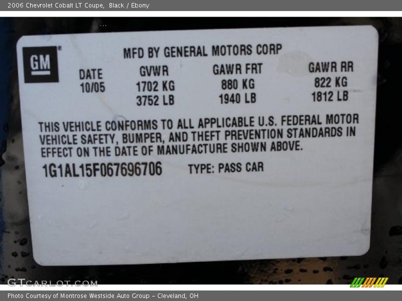 Black / Ebony 2006 Chevrolet Cobalt LT Coupe