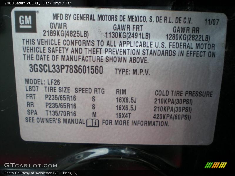 Black Onyx / Tan 2008 Saturn VUE XE