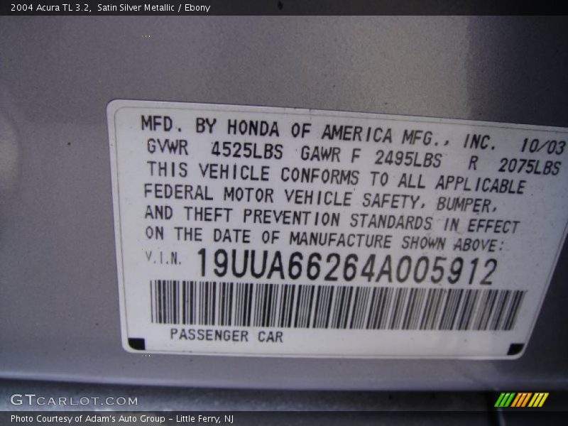 Satin Silver Metallic / Ebony 2004 Acura TL 3.2