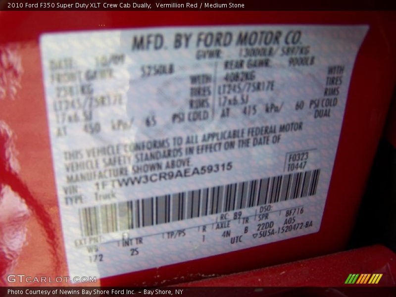 Vermillion Red / Medium Stone 2010 Ford F350 Super Duty XLT Crew Cab Dually