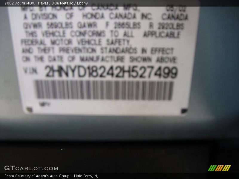 Havasu Blue Metallic / Ebony 2002 Acura MDX