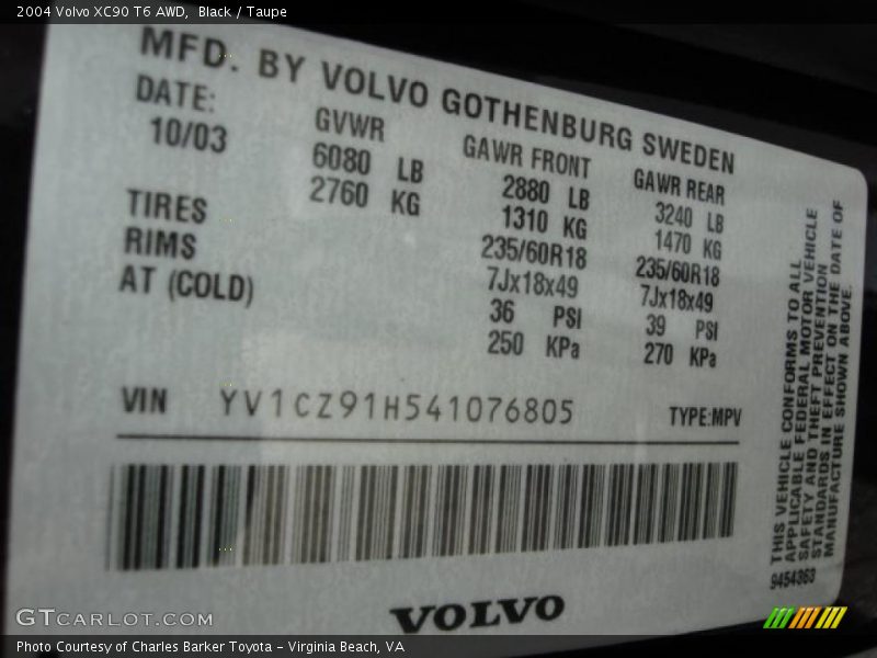 Black / Taupe 2004 Volvo XC90 T6 AWD