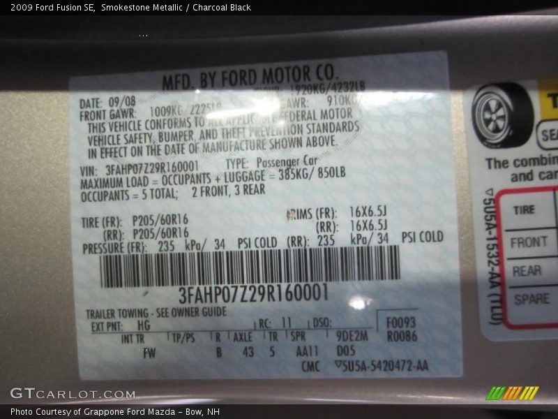 Smokestone Metallic / Charcoal Black 2009 Ford Fusion SE