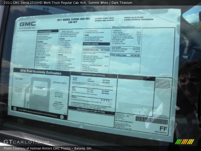  2011 Sierra 2500HD Work Truck Regular Cab 4x4 Window Sticker