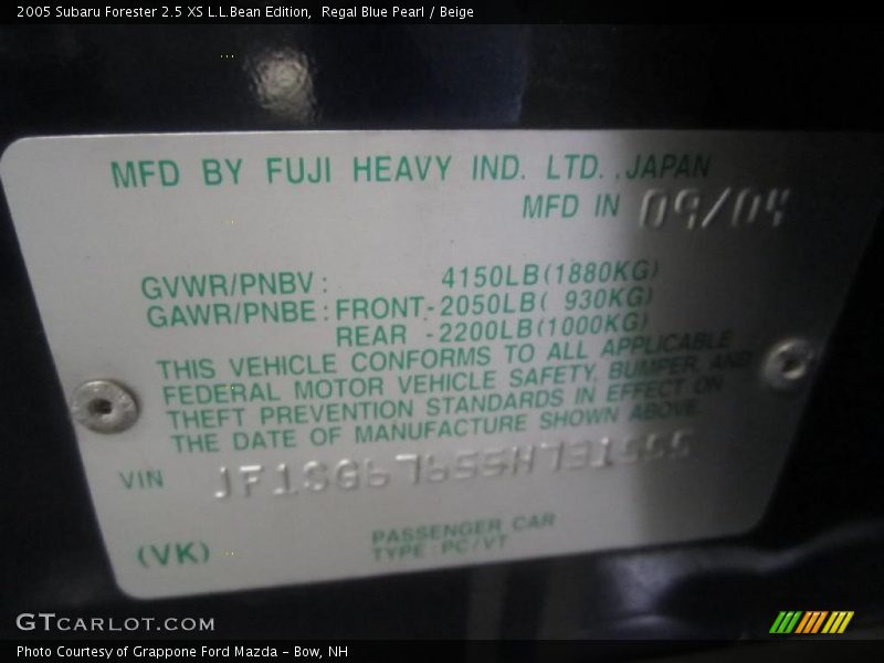 Regal Blue Pearl / Beige 2005 Subaru Forester 2.5 XS L.L.Bean Edition