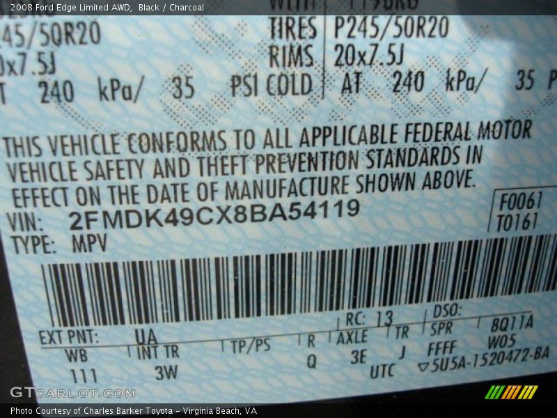 Black / Charcoal 2008 Ford Edge Limited AWD