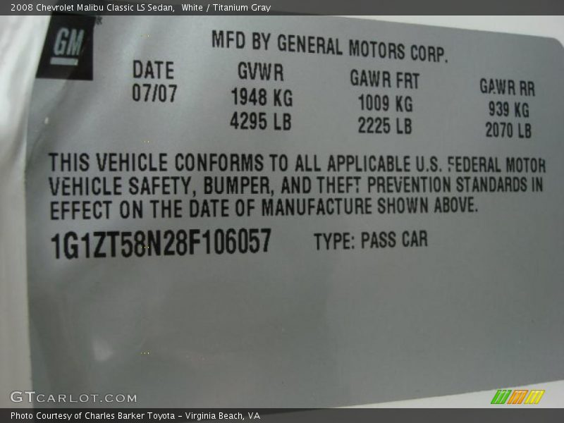 White / Titanium Gray 2008 Chevrolet Malibu Classic LS Sedan