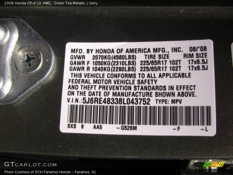 Green Tea Metallic / Ivory 2008 Honda CR-V LX 4WD