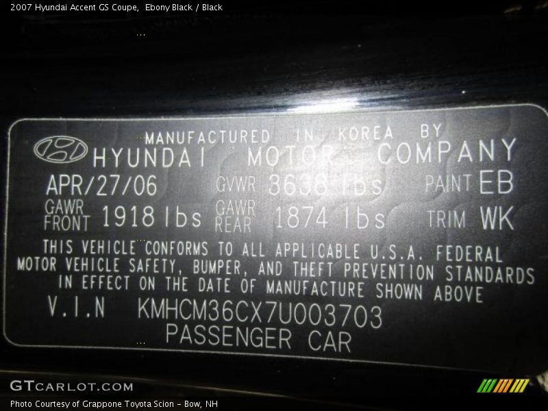 Ebony Black / Black 2007 Hyundai Accent GS Coupe
