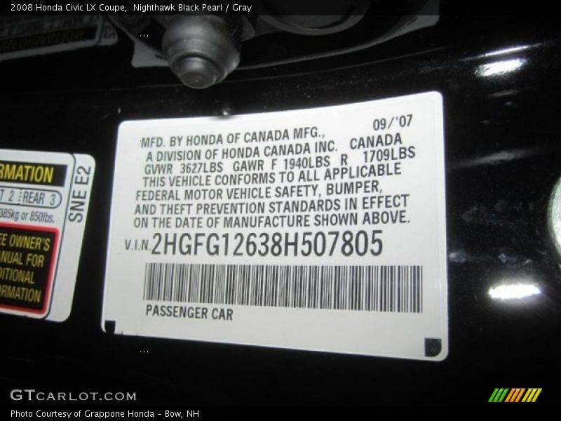 Nighthawk Black Pearl / Gray 2008 Honda Civic LX Coupe